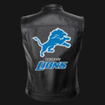 NFL Team Detroit Lions Black Leather Vest