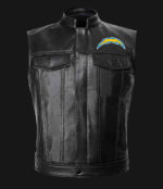 NFL Team Los Angeles Chargers Black Leather Vest