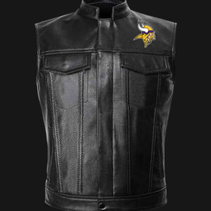 Bundesliga Minnesota Vikings Logo Brown Black Leather Jacket - Freedomdesign