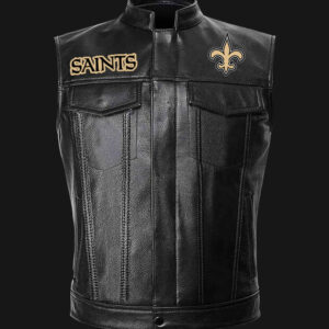 NFL New Orleans Saints Style 6 Big Logo Black Brown Leather Jacket For Fans  - Freedomdesign