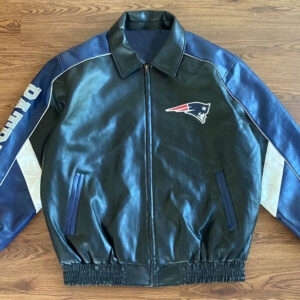 New England Patriots Logo NFL Brown Black Leather Jacket - Freedomdesign