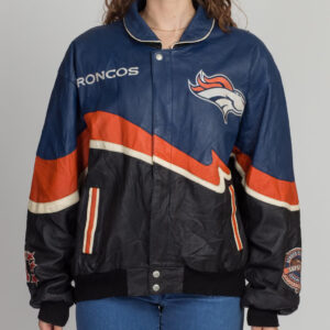 Denver Broncos Logo NFL Brown Black Leather Jacket - Freedomdesign