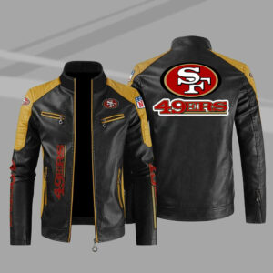 NFL San Francisco 49ers Logo 4 Black Brown Leather Jacket For Fans -  Freedomdesign