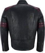 Black And Maroon Stripe Biker Style Leather Jacket