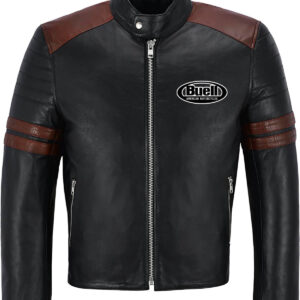 Black Brown Buell Motorcycle Racing Leather Jacket