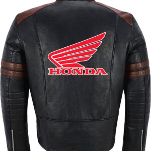 Black Brown Honda Motorcycle Racing Leather Jacket