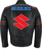 Black Brown Suzuki Motorcycle Racing Leather Jacket