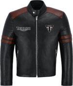 Black Brown Triumph Motorcycle Racing Leather Jacket