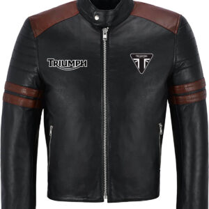 Black Brown Triumph Motorcycle Racing Leather Jacket