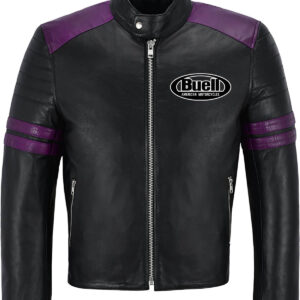 Black Purple Buell Motorcycle Racing Leather Jacket