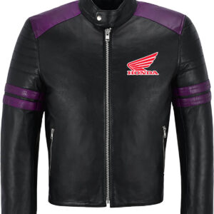 Black Purple Honda Motorcycle Racing Leather Jacket