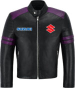 Black Purple Suzuki Motorcycle Racing Leather Jacket