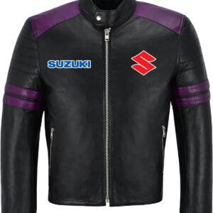 Black Purple Suzuki Motorcycle Racing Leather Jacket