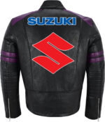 Black Purple Suzuki Motorcycle Racing Leather Jacket