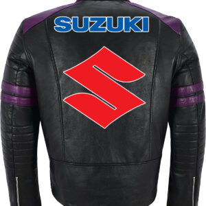 Black Purple Suzuki Motorcycle Racing Leather Jacket