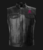 MLB Team Los Angeles Angels Black Leather Vest
