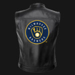 MLB Team Milwaukee Brewers Black Leather Vest