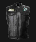 MLB Team Oakland Athletics Black Leather Vest