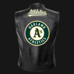 MLB Team Oakland Athletics Black Leather Vest