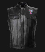 MLB Team Texas Rangers Black Leather Vest