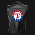MLB Team Texas Rangers Black Leather Vest