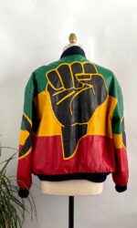 Michael Hoban Raised Fist Color Block Leather Jacket