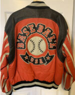 Vintage Baseball USA Orange And Black Leather Jacket