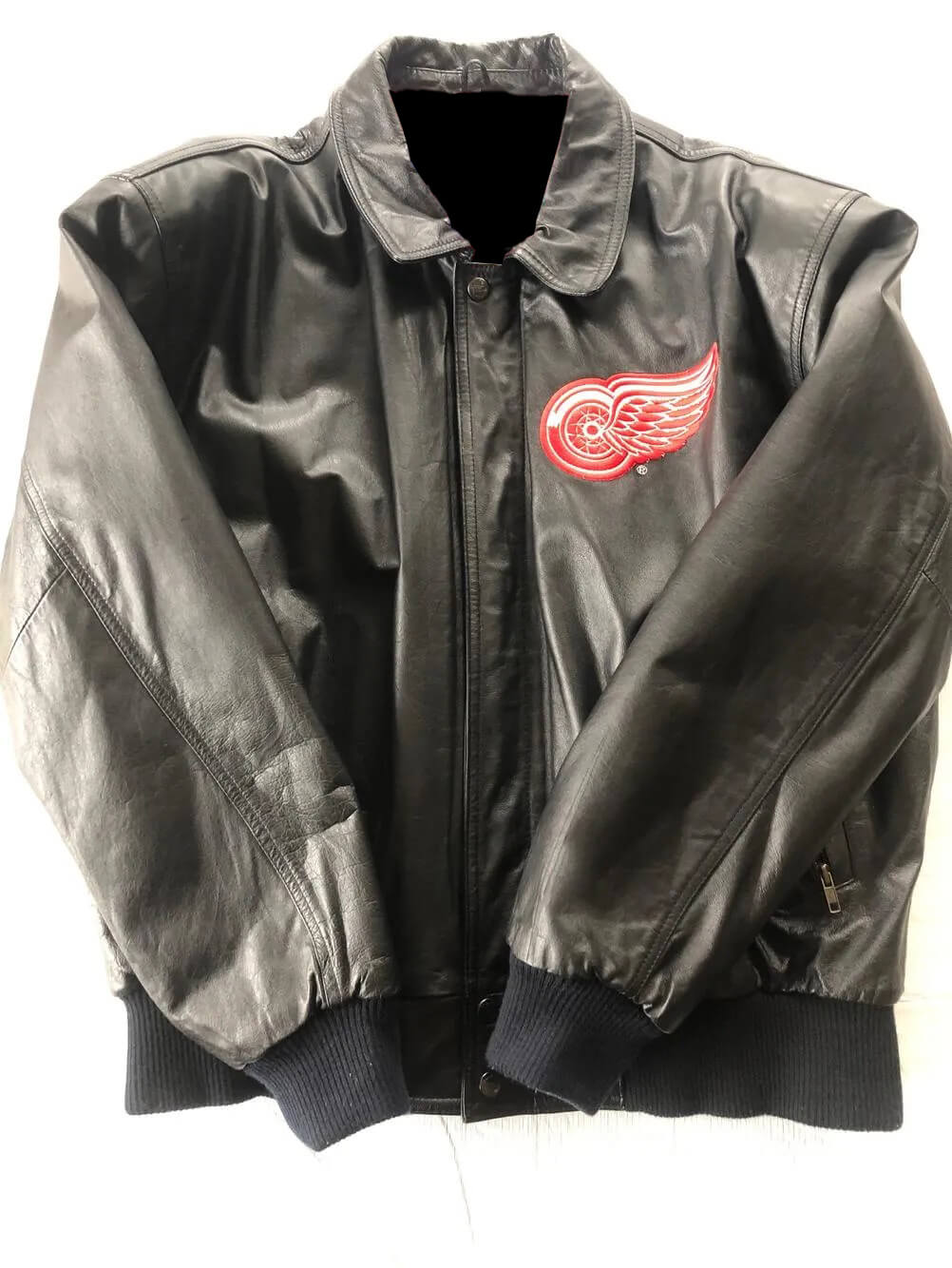 NHL Detroit Red Wings Style 8 Logo Black And Brown Leather Jacket