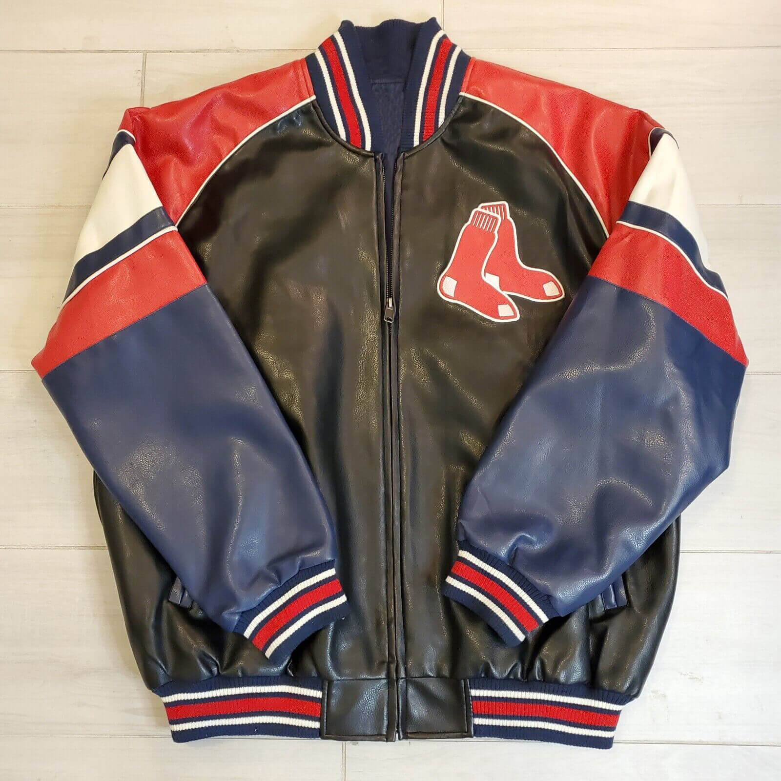 Maker of Jacket MLB Boston Red Sox Yellow Blue Wool Leather