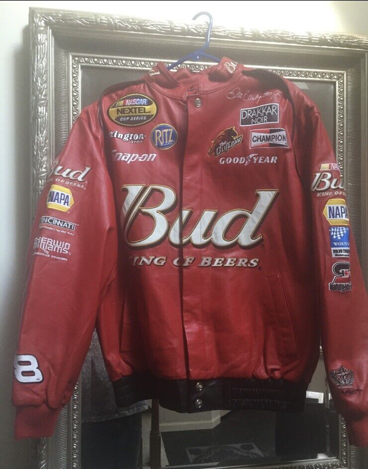 Dale Earnhardt Jr Bud Vintage Red Leather Jacket