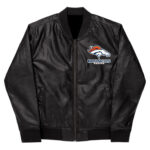 NFL Denver Broncos Black Leather Varsity Jacket