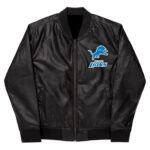 NFL Detroit Lions Black Leather Varsity Jacket
