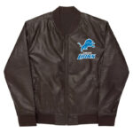 NFL Detroit Lions Brown Leather Varsity Jacket