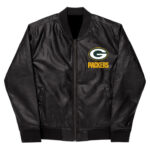 NFL Green Bay Packers Black Leather Varsity Jacket