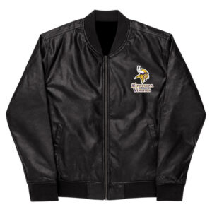 Bundesliga Minnesota Vikings Logo Brown Black Leather Jacket - Freedomdesign