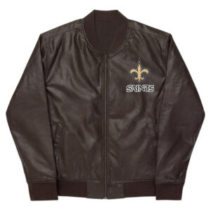 Bundesliga New Orleans Saints Logo Brown Black Leather Jacket -  Freedomdesign