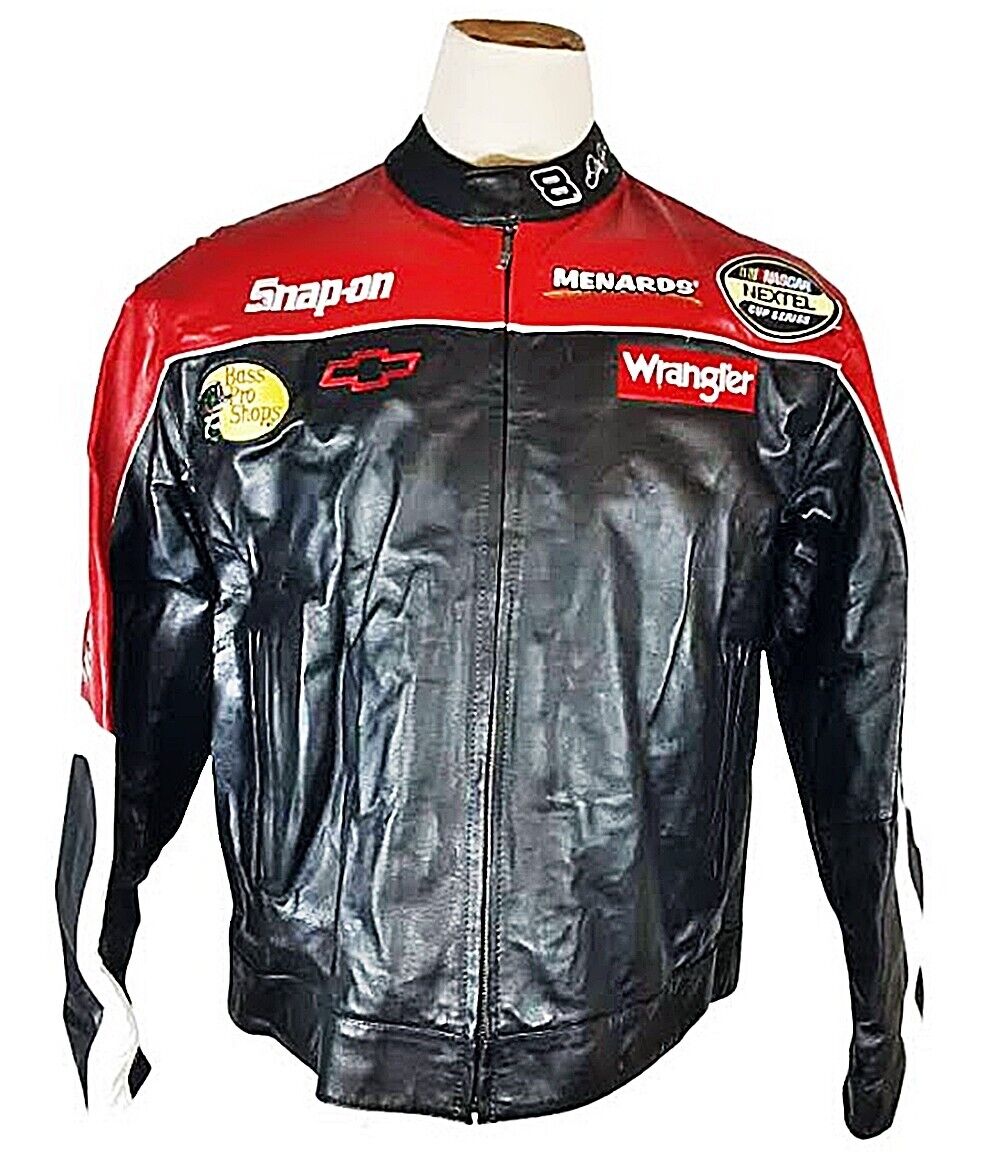 Red Black Budweiser Dale Earnhardt Jr Leather Jacket Maker of Jacket