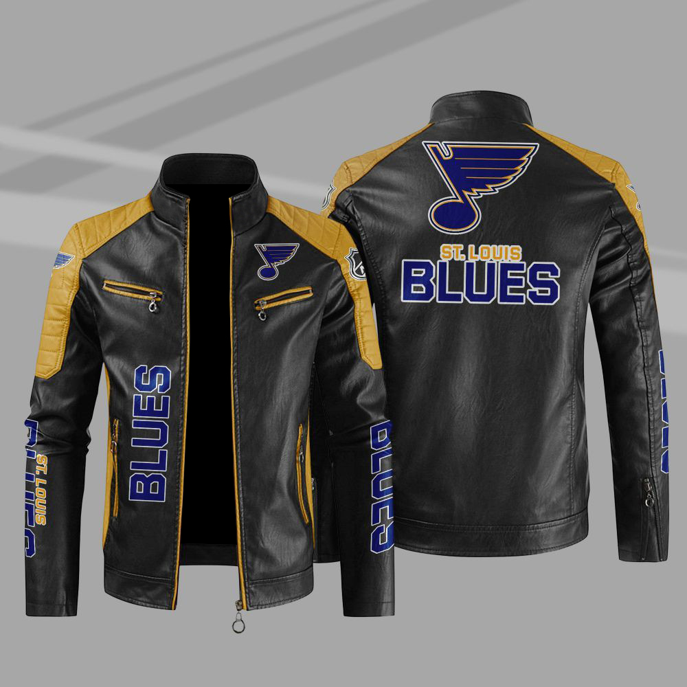 NHL St. Louis Blues Black Yellow Leather Bomber Jacket