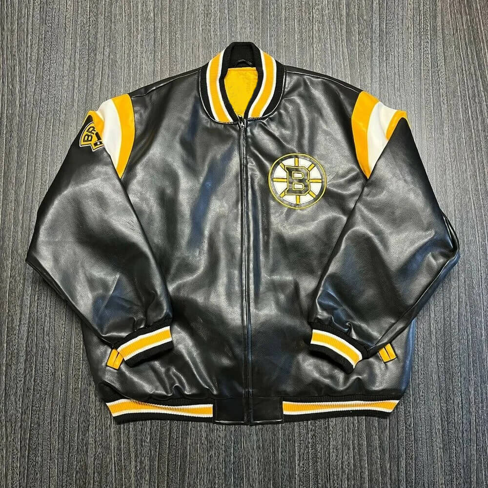 NHL Boston Bruins Fans Style 6 Logo Black And Brown Leather Jacket