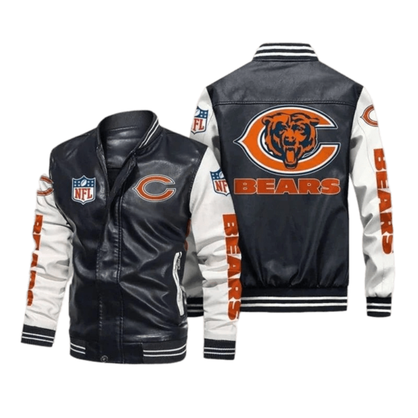 Chicago Bears Black White Bomber Leather Jacket