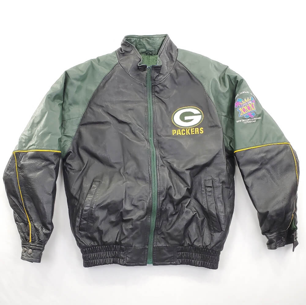 Maker of Jacket Black Leather Jackets Vintage Green Bay Packers Super Bowl