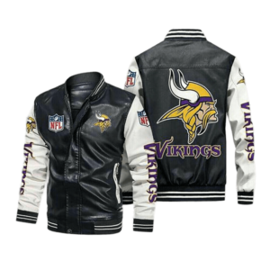 Minnesota Vikings White and Black Wool/Leather Jacket