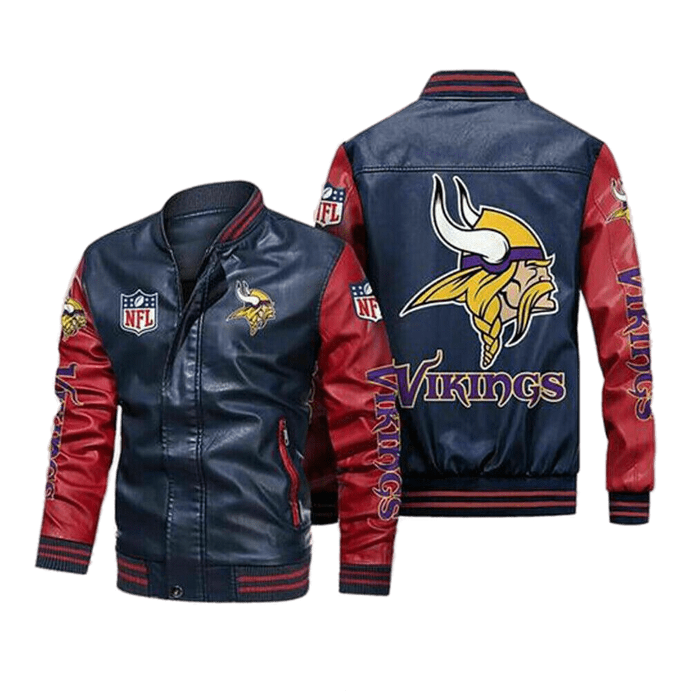 Minnesota Vikings Navy Red Bomber Leather Jacket - Maker of Jacket