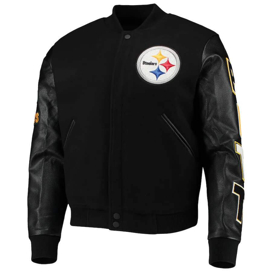 Maker of Jacket Sports Leagues Jackets NFL Vintage Pittsburgh Steelers Black Wool