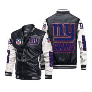 NFL Football New York Giants Design 4 Logo Black And Brown Leather Jacket  For Fans - Freedomdesign