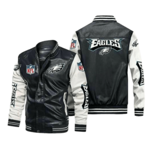 Philadelphia Eagles Logo NFL Brown Black Leather Jacket - Freedomdesign