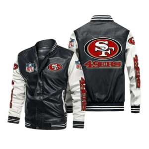 Bundesliga San Francisco 49ers Logo Brown Black Leather Jacket -  Freedomdesign