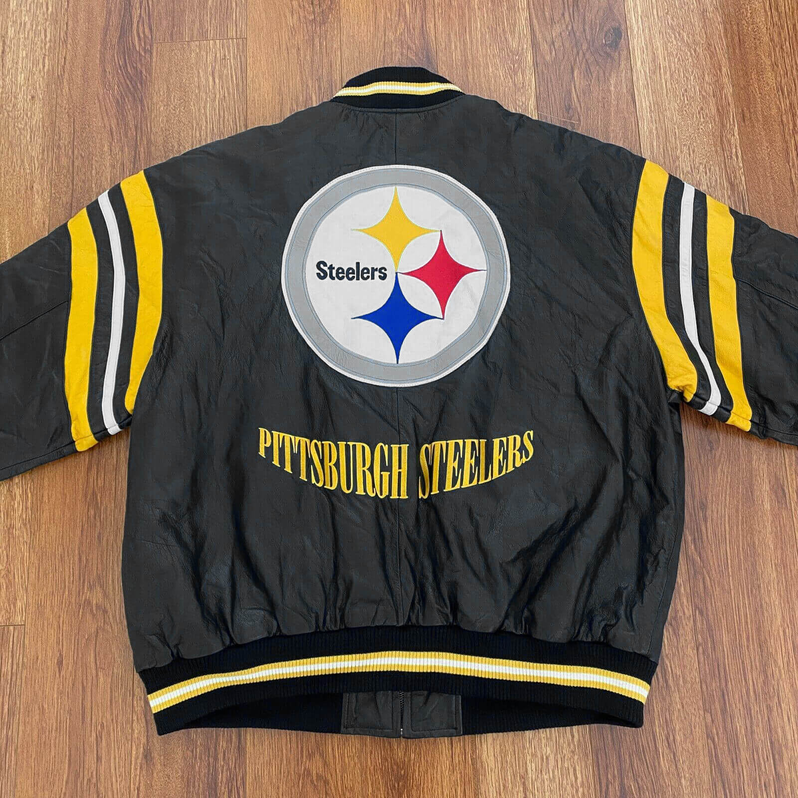 Vintage NFL Pittsburgh Steelers Black Leather Jacket - Maker of Jacket