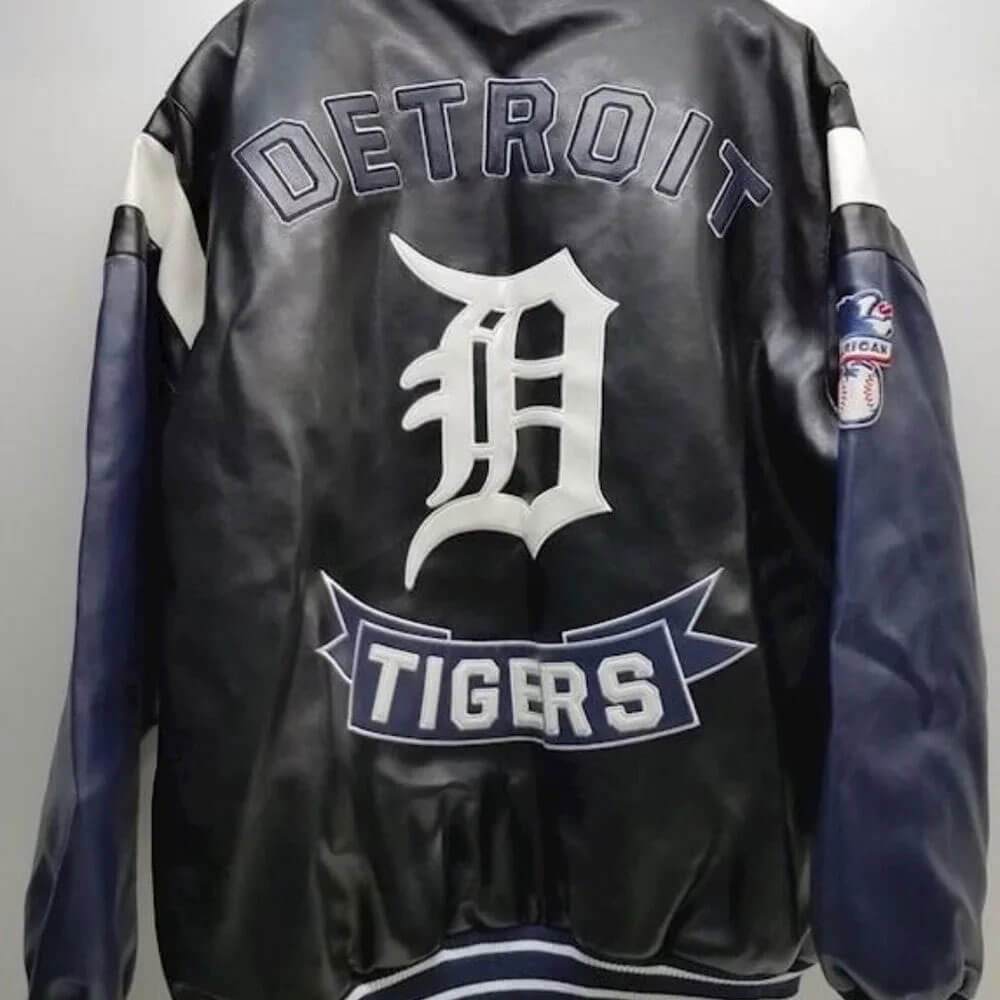 Detroit Tigers Two-Tone Wool and Leather Jacket - Navy/White 4X-Large