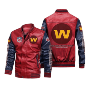 Washington Commanders Red Navy Leather Jacket